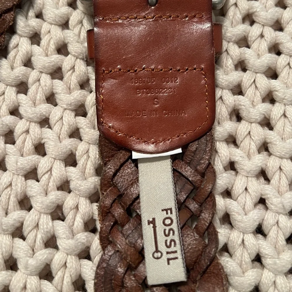 Braided Woven Brown Leather Fossil Belt Sz Sm